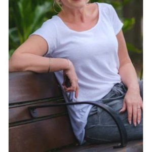 Tina Stephens Opal Hi Lo Crew Neck Tee Tunic Made in Italy‎ S/M White